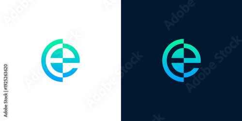 Abstract geometric logo design representing technology and innovation, with a dual-color gradient on white and dark backgrounds