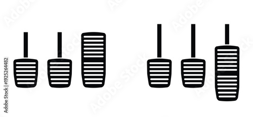 car gas pedal. Speed control. Car pedals. Brake and accelerator pedal concept. Manual transmission cars. Car brake, accelerator, and clutch pedals. Pedals inside of a car. Shoes, bare feet and slipper