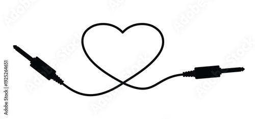 Audio plug wire and love heart icon. Audiojack, for 14 february, valentine, valentines day. Audio cable with jack socket. Microphone plug or microphone jack explanation. Jack plug. Audio Cable.