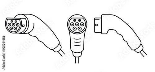 AC and DC charging connector.Types electric vehicle plugs. Electric car charging plug. Sockets for electric car charging plug. Hybrid, EV connector. For CCS Type 2, chademo, supercharger, mennekes, an
