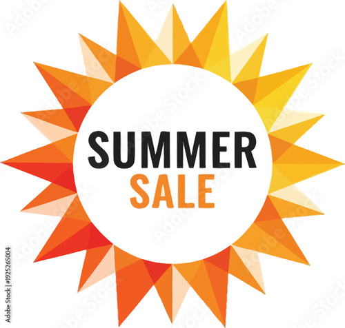 A colorful sun graphic with the words Summer Sale written in the center.