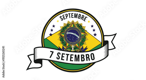 Brazilian Independence Day 7 September Vector Emblem with Flag and Stars