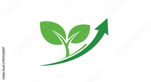 Green Plant Sprout with Upward Arrow Symbolizing Sustainable Business Growth