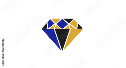 Stylized diamond graphic with blue, yellow, and black facets.