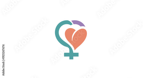Feminine symbol embracing a heart shape with love and care.