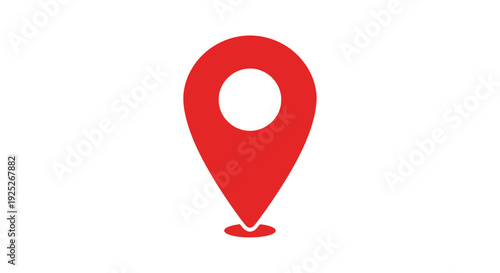 Red location pin icon on white background.