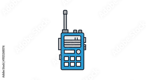 Simple blue walkie talkie icon with antenna and keypad.
