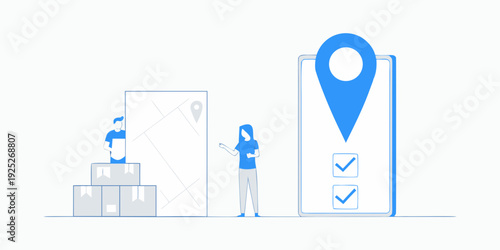 Digital map and people interacting with location services on a smartphone