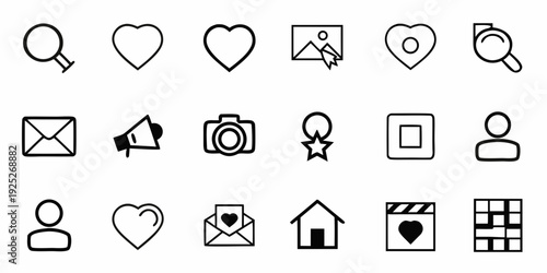 Collection of minimalist black and white social media and communication icons