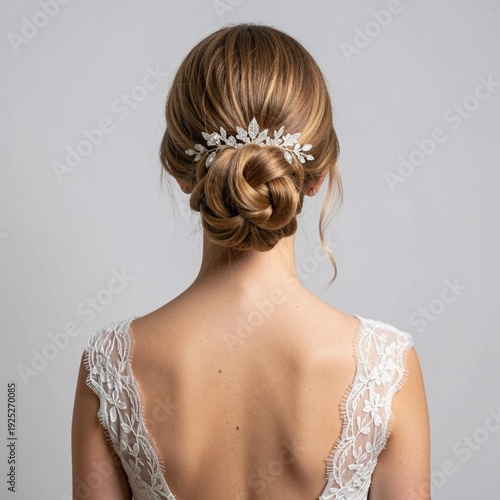 Elegant Bridal Updo Hairstyle with Pearl Accessories, Back View Wedding Hair Inspiration