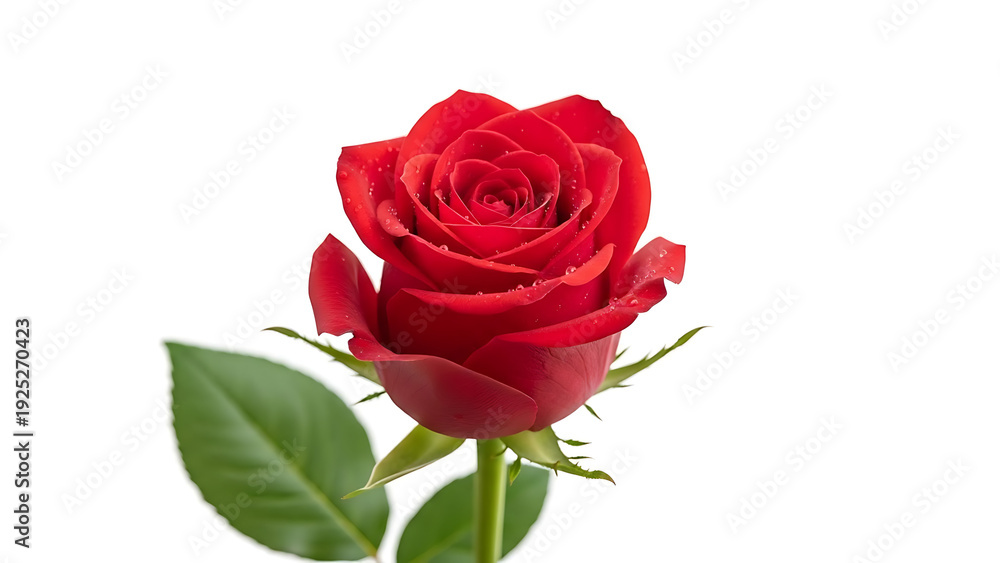 Fototapeta premium Red Rose with Water Droplets Isolated
