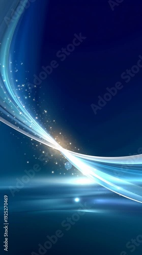 Abstract blue digital wave with glowing light and sparkles on dark background