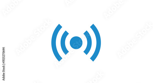 Blue wireless signal icon on white background.