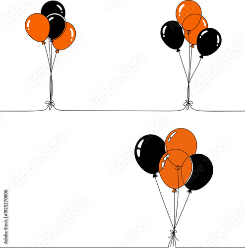 Line drawing of orange balloons floating on a transparent background, celebrating joy and happiness with a cheerful and playful design.