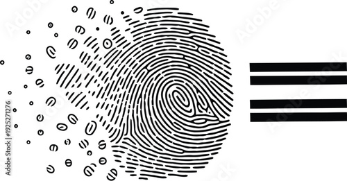 A fingerprint with binary code and equal sign on a white background