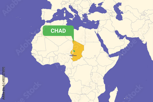 Illustration of Chad map with N'Djamena highlighted