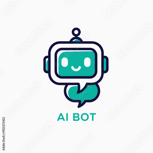 AI Bot Icon in Simple Flat Design with Teal and White Colors on Clean White Background for Mobile App
