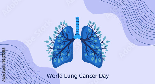 Healthy Lungs with Leaves Vector for World Lung Cancer Day. Breathing, Clean Air, and Respiratory Wellness Concept Illustration.