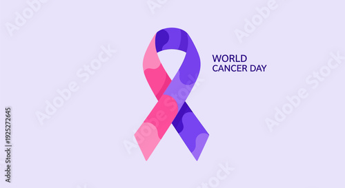 World Cancer Day Awareness Ribbon Vector Illustration. Multi-color modern graphic for global cancer support, solidarity, and medical fundraising campaigns.