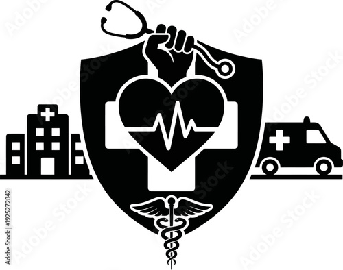 Black and white vector icon set showing two different styles of virtual reality headsets and tools