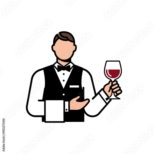 Waiter holding wine glass, formal service, elegant dining, restaurant staff, sommelier