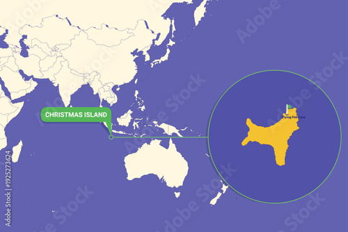 Illustration of Christmas Island map with Flying Fish Cove highlighted