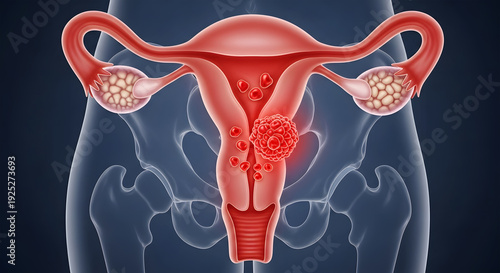 Female reproductive system with uterine fibroids and ovaries uterus fallopian