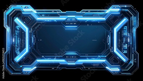 Abstract Glowing Frame with Geometric Details Against Black Background