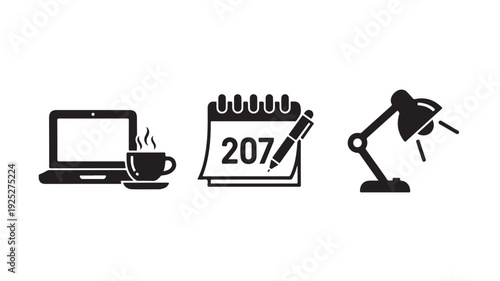 Wallpaper Mural Office Supplies Icons in Simple Flat Design with Black Color on White Background for Web Graphics Torontodigital.ca