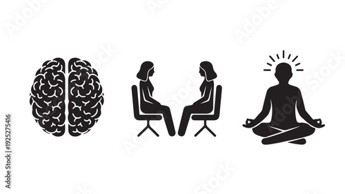 Mental Health Illustration with Brain and Meditation in Simple Flat Design for Wellness