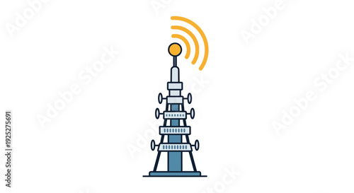 Simple Line Art Illustration of a Telecommunications Tower Emitting Signal Waves.