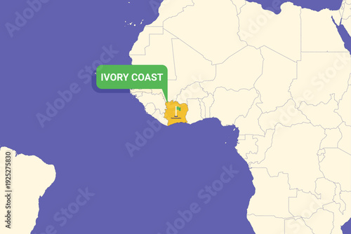 Illustration of Ivory Coast map with Yamoussoukro highlighted