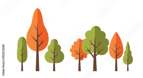 Autumn Forest Landscape with Colorful Trees - Flat Design Illustration