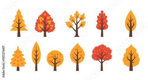 Autumn Trees Collection: Vibrant Fall Foliage in Various Shapes and Colors