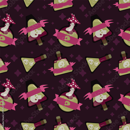Spooky poison potion bottles seamless vector pattern