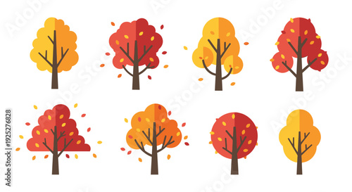 Autumn Trees Collection: Vibrant Fall Foliage in Various Shapes and Colors