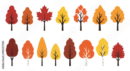 Autumn Trees Collection: Vibrant Fall Foliage in Various Shapes and Colors