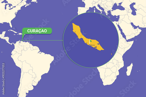 Illustration of Curaçao map highlighting Willemstad