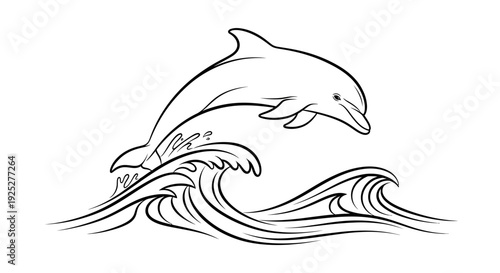 Dolphin jumping out of ocean wave in dynamic motion