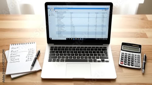 Financial Budgeting and Data Analysis Workspace with Laptop