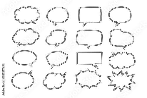 手描き風の黒い二重線の四角型吹き出しベクターイラストセット