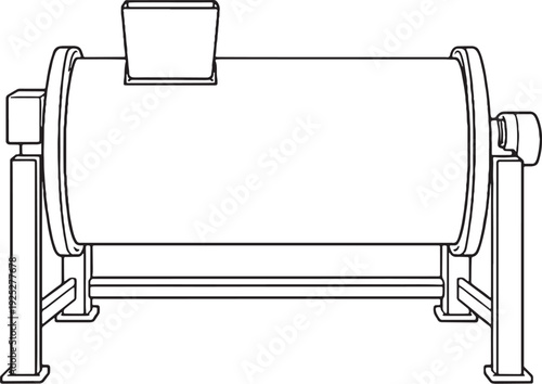 Seafood Ice Chilling Machine Drum Type Line Art Illustration Black and White EPS SVG
