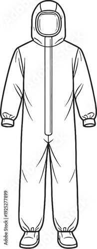 Chemical Protective Suit Hooded Coverall Line Art Front View
