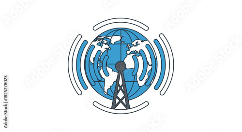 Global Communication Network Tower Illustration.