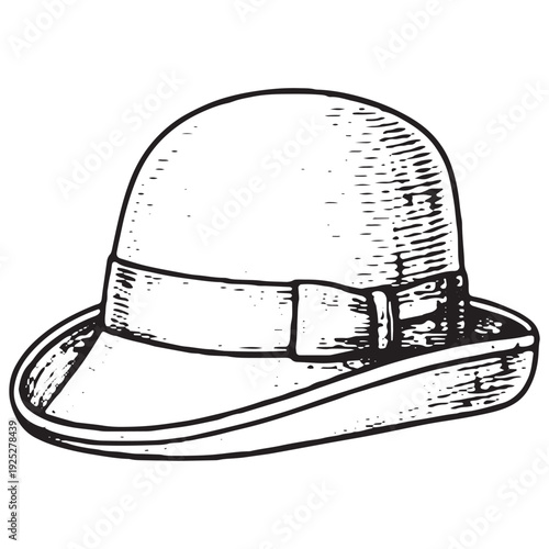 Vintage Derby Bowler Hat Engraving Classic Gentleman Headwear Illustration