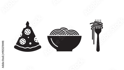 Food Icons in Simple Flat Design with Monochromatic Color Scheme on White Background for Culinary Website