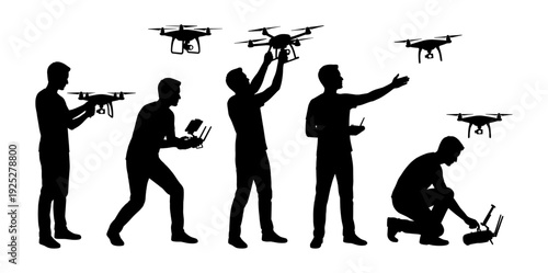 Man silhouette set flying and controlling drone