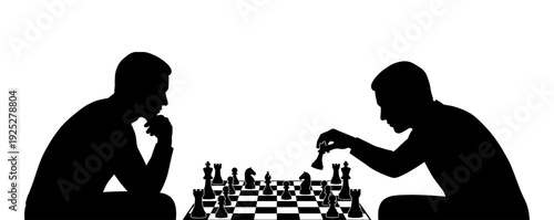 Man silhouette playing chess at board