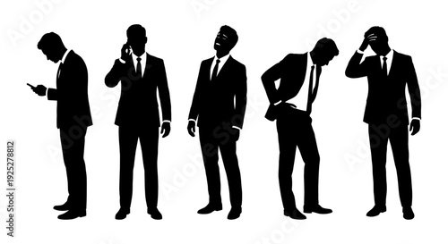 Businessman silhouette set with stressed and tired poses