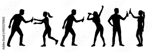 People silhouette set drinking and holding beer bottle